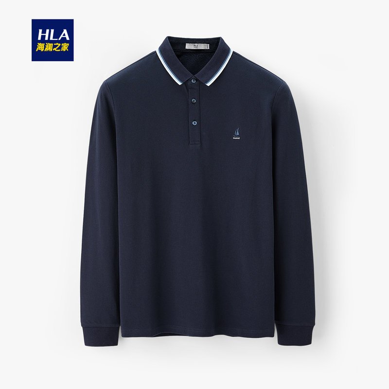 HLA/海澜之家翻领三粒扣长袖POLO2019秋季商务休闲套头衫男 HNTPD3R370A 藏青B1 180/96Y/XL
