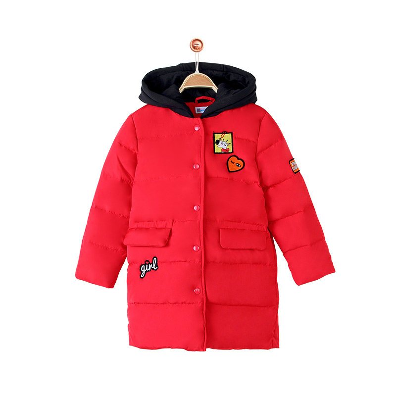 铅笔俱乐部童装2019冬季新款女童连帽羽绒服中大童保暖棉衣_1 150 大红
