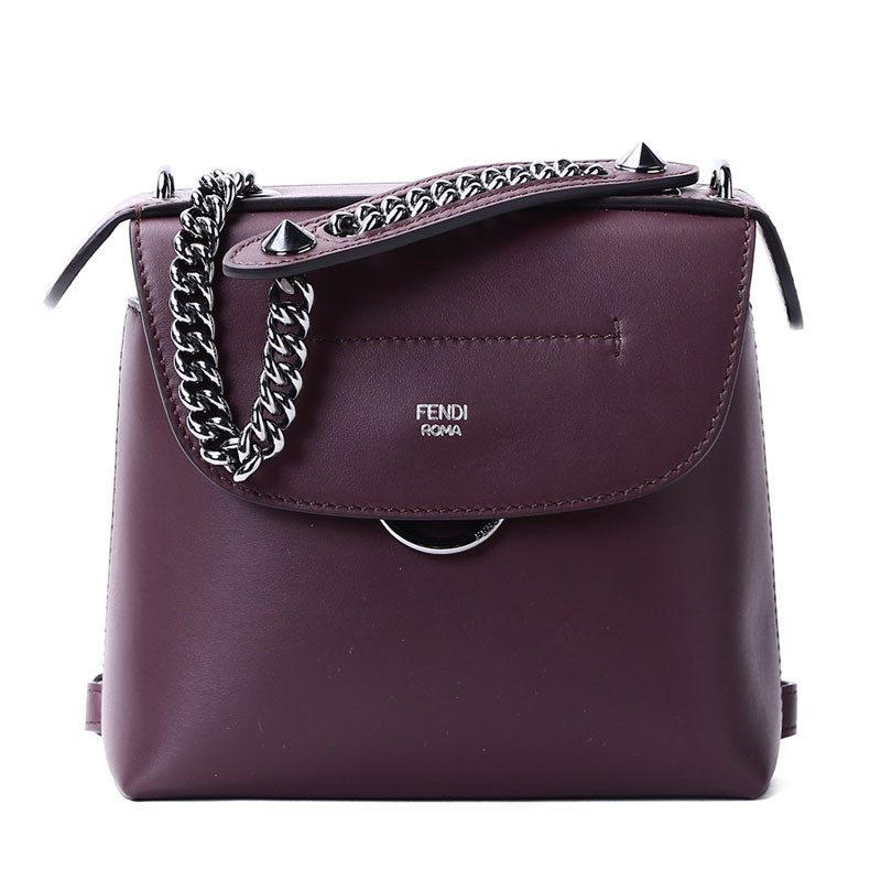 FENDI/芬迪 女包BACK TO SCHOOL迷你圆环磁扣拎斜挎双肩背包 8BZ041 浆果紫