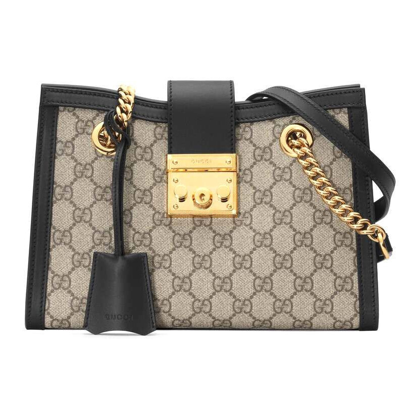 【正品保证】GUCCI古驰女包Padlock双G纹小号单肩包手提包_931 卡其黑边