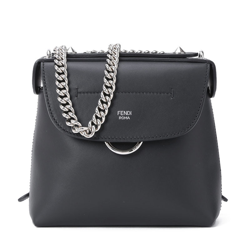 FENDI/芬迪 女包迷你圆环磁扣斜挎双肩背包8BZ041 黑色