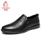 兽霸男鞋2019新款商务休闲鞋真皮圆头低帮套脚皮鞋头层牛皮一脚蹬 黑色 43码