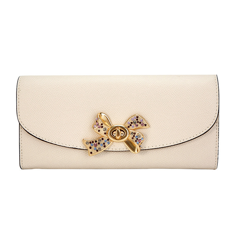COACH 蔻驰 奢侈品 女士粉色/米白色皮革长款钱包钱夹 米白色