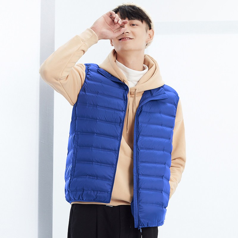 雅鹿轻薄款立领青年羽绒马甲男外套无袖夹克短款羽绒服帅气背心K_278 180/XL 宝蓝
