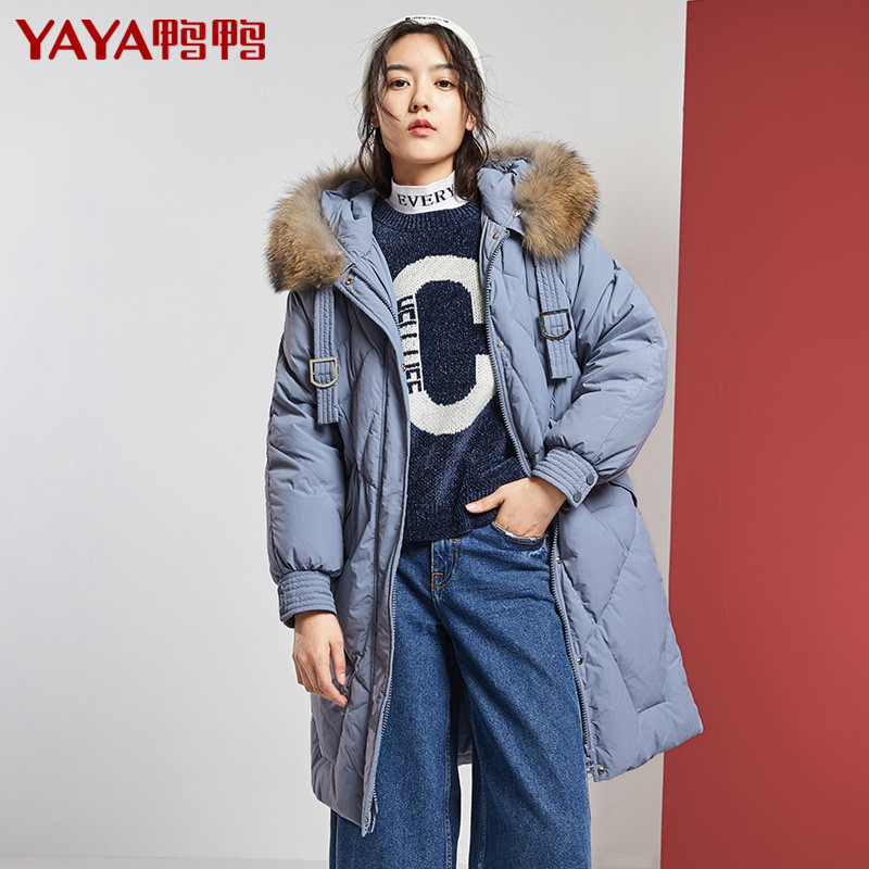 鸭鸭秋季直筒连帽外套常规轻薄长袖大码拉链韩版女羽绒服B-521412 175/96A 雾霾蓝