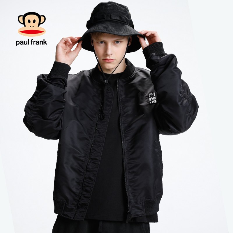 PaulFrank/大嘴猴外套男2019夹克宽松韩版刺绣初秋男装上衣 XXL 黑色