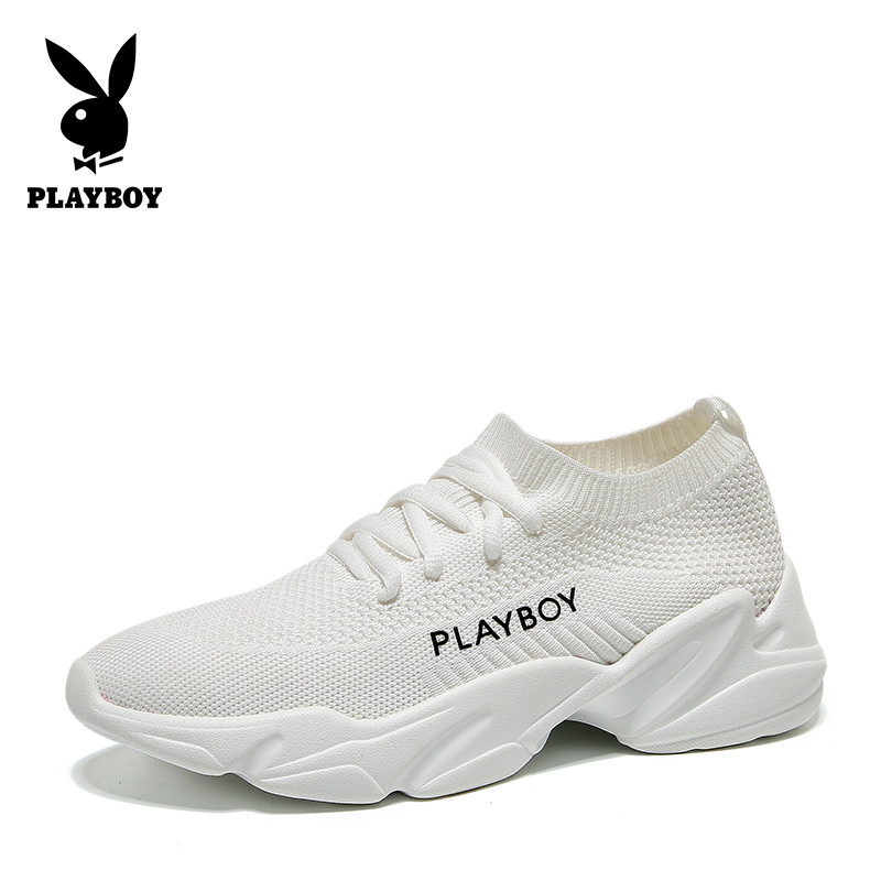 PLAYBOY花花公子秋季休闲飞织网面透气圆头系带时尚运动休闲鞋女W11189175 白色 38码