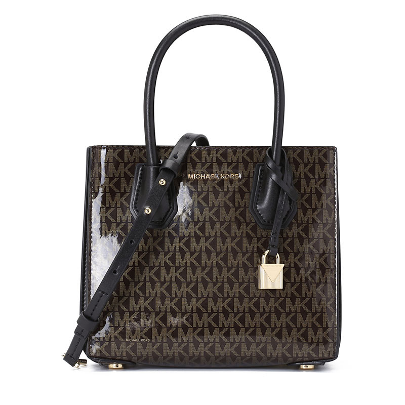 MK Mercer 风琴款手拎包 中号 印花LOGO款 棕色