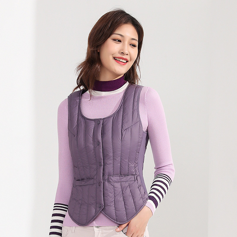 千仞岗女士秋冬简约休闲圆领羽绒马夹239900 180/2XL 迷雾紫