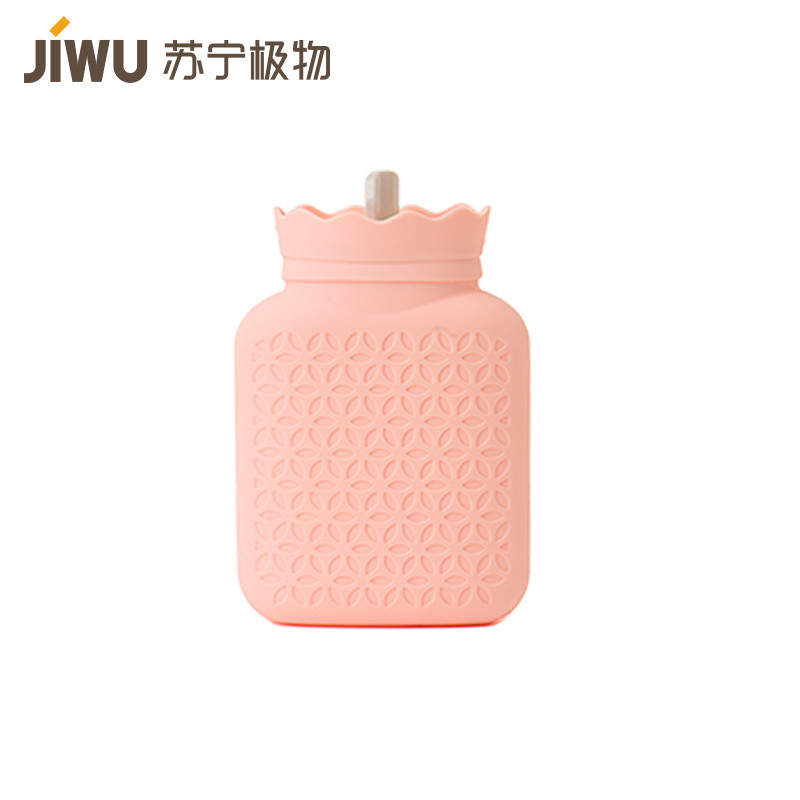 苏宁极物 随身硅胶暖水袋热水袋女注水暖肚子灌水暖水袋防爆暖脚绒布暖手宝 粉色