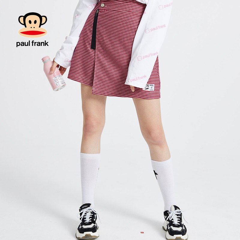 PaulFrank/大嘴猴夏季新款短裙韩版潮红色格子半身裙女学生 红色 L