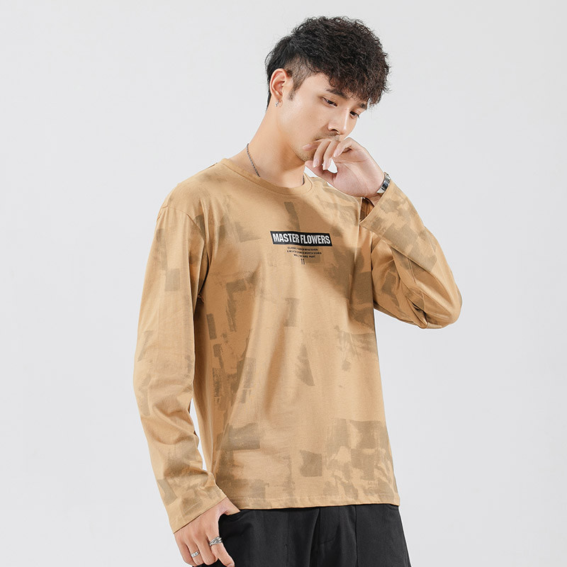 三弦(LA CORDE)男士长袖T恤潮流秋装打底衫纯棉纯色秋衣上衣服纯白圆领体桖薄款LA-MD8902 3XL 卡其色