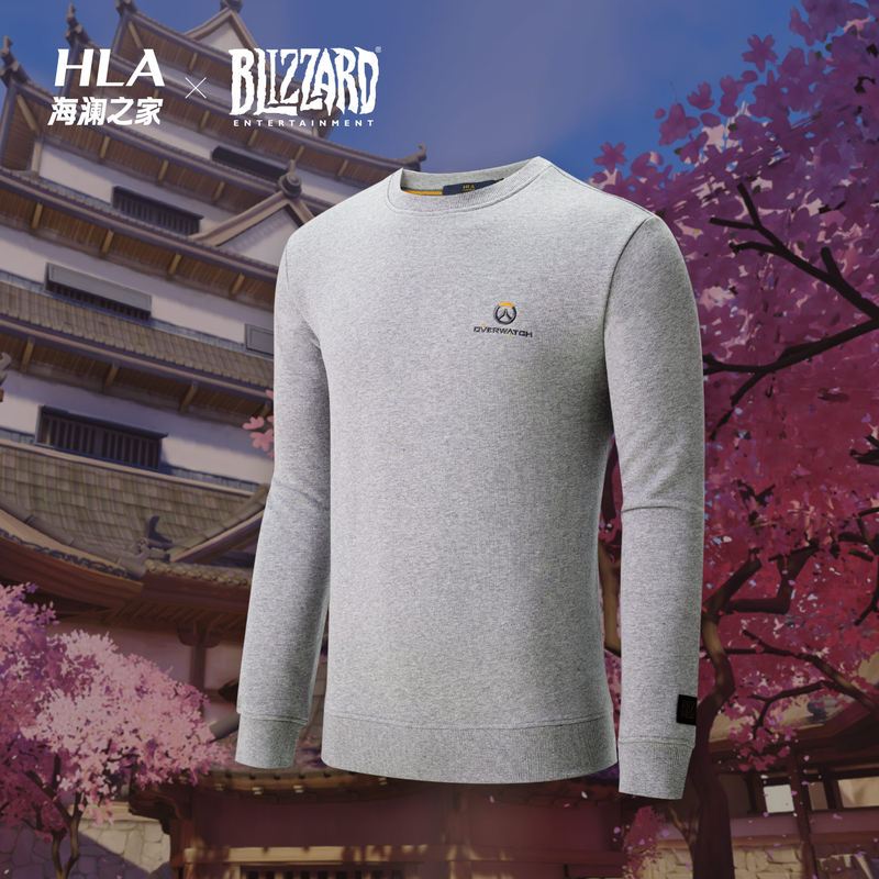 HLA海澜之家暴雪娱乐合作系列2019秋季守望先锋款logo卫衣男HNZWJ3R210A 浅灰D0 185/100A/XXL