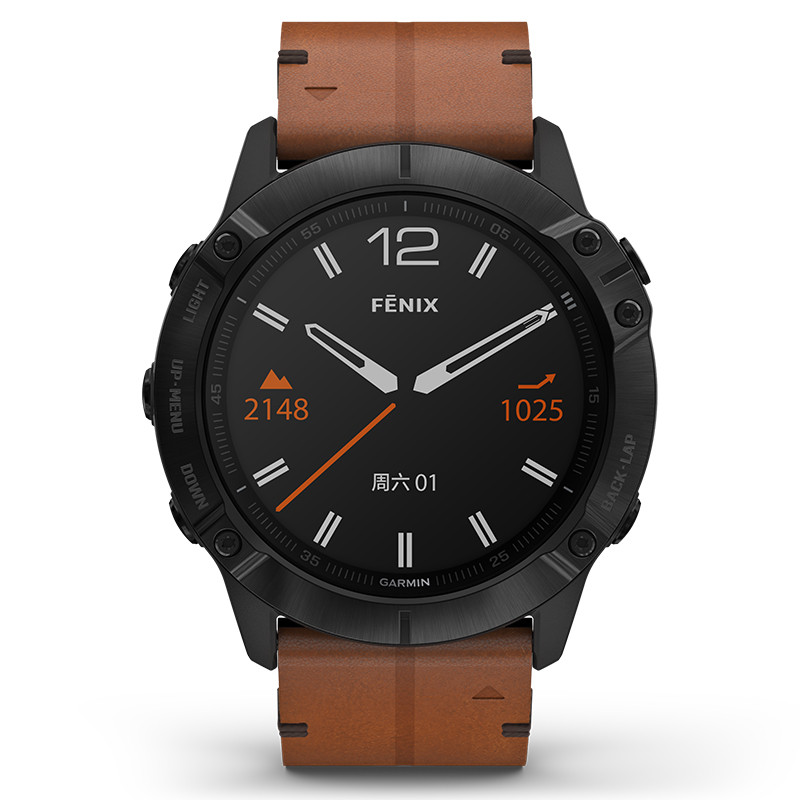 佳明GARMIN Fenix6X Pro蓝宝石镜面棕色皮革表带户外运动智能功能手表心率血氧音乐支付跑步越野GPS手表