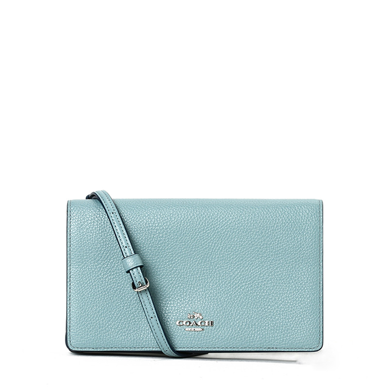 COACH/蔻驰 女包马车徽标翻盖手拿斜挎小方包 87401 薄雾蓝