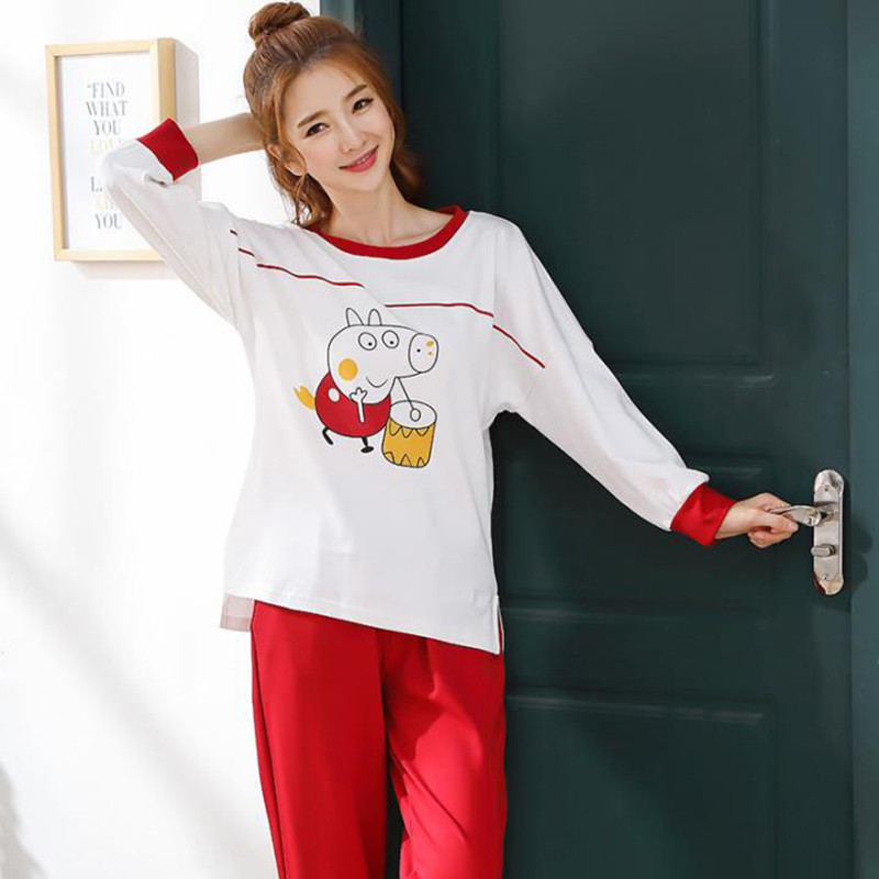 睡衣女士春秋季新款棉质长袖长裤卡通少女家居服套装JTH1823A XL 图片色