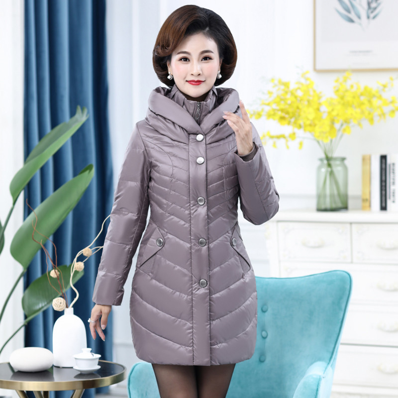 雪暖中年女士羽绒服女中长款韩版修身新款妈妈装冬装外套 160 豆沙