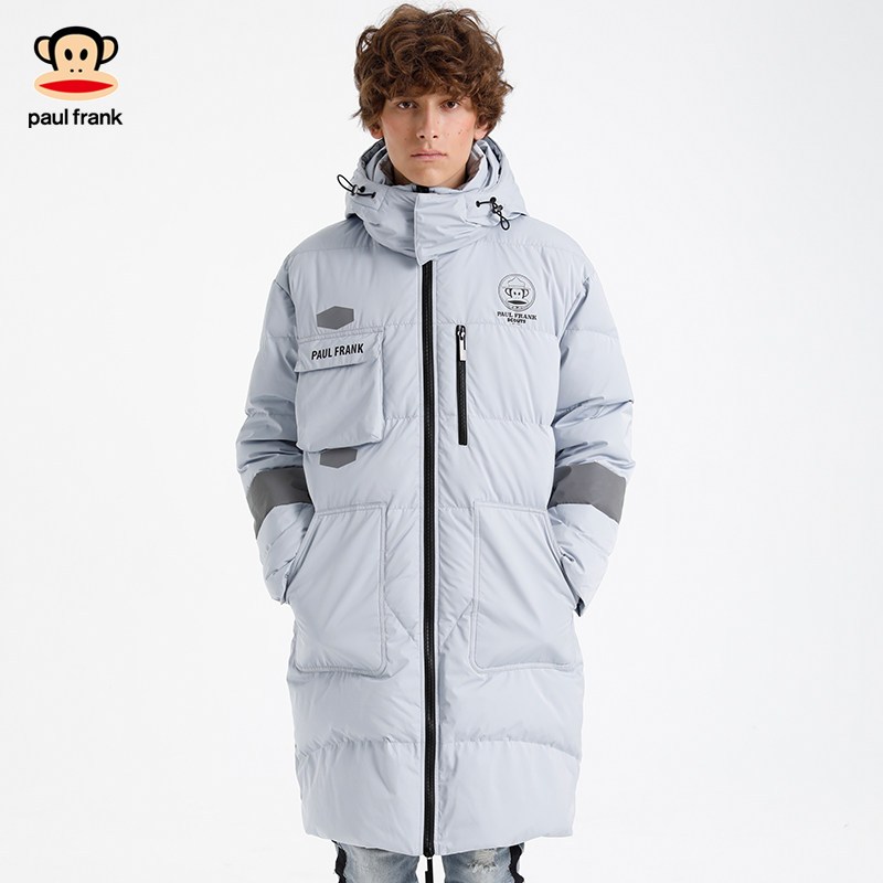 PaulFrank/大嘴猴冬季新款羽绒服男装韩版中长款连帽冬装X 浅灰 M