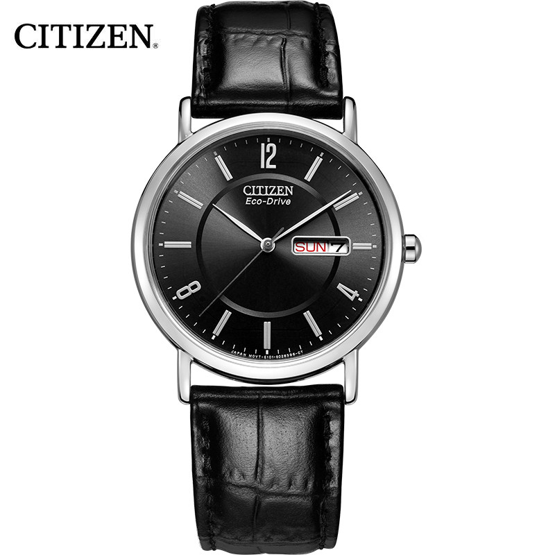 西铁城(CITIZEN)手表 光动能简约黑皮表带商务休闲男表BM8240-03E【黑盘小牛皮带男表】