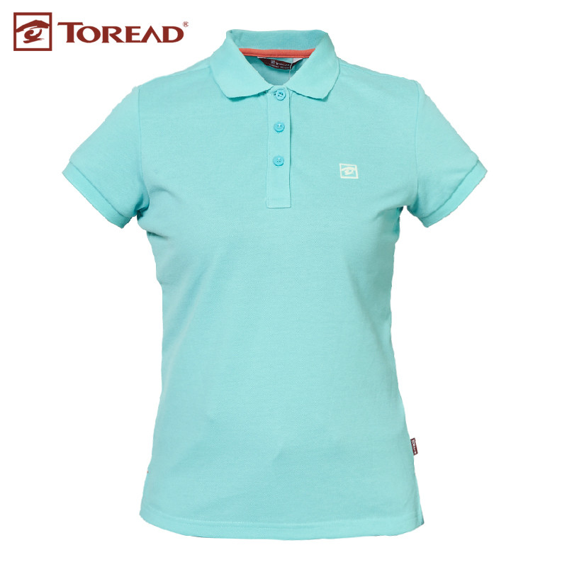 探路者（TOREAD）户外春夏女式吸湿速干翻领短袖T恤TAJC82241 XS TAJC82241-C13X粉蓝（女）