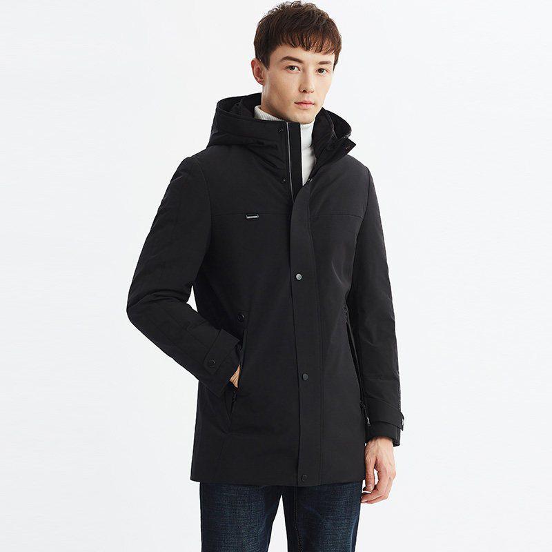 雪中飞2019中长款羽绒服男新款韩版潮流秋冬季外套男式加厚男装 黑色 180/XL