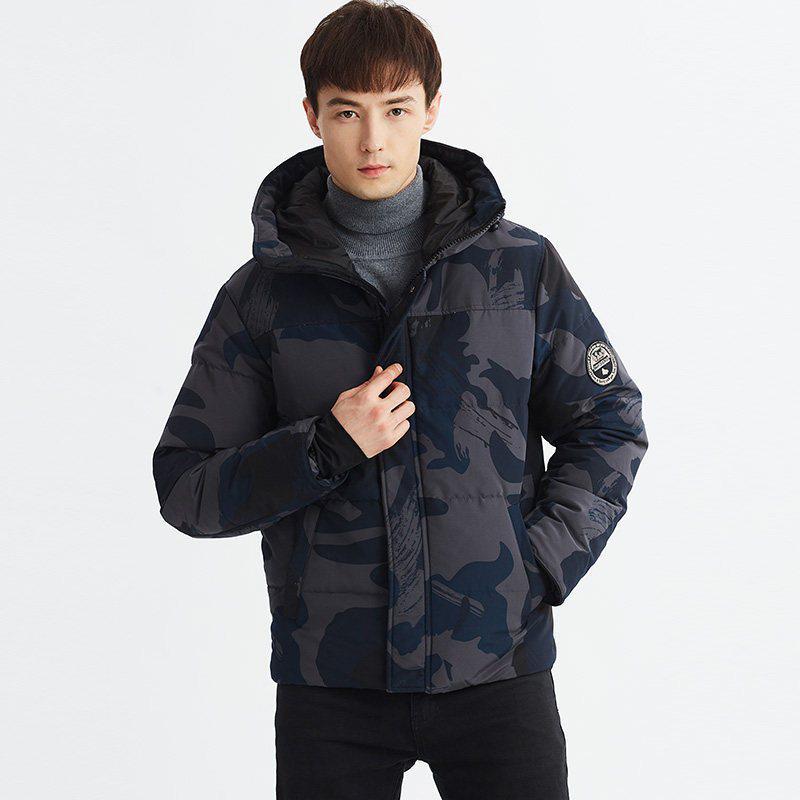 雪中飞2019新款男士羽绒服男短款迷彩连帽时尚保暖新款冬季外套 蓝灰迷彩 170/M