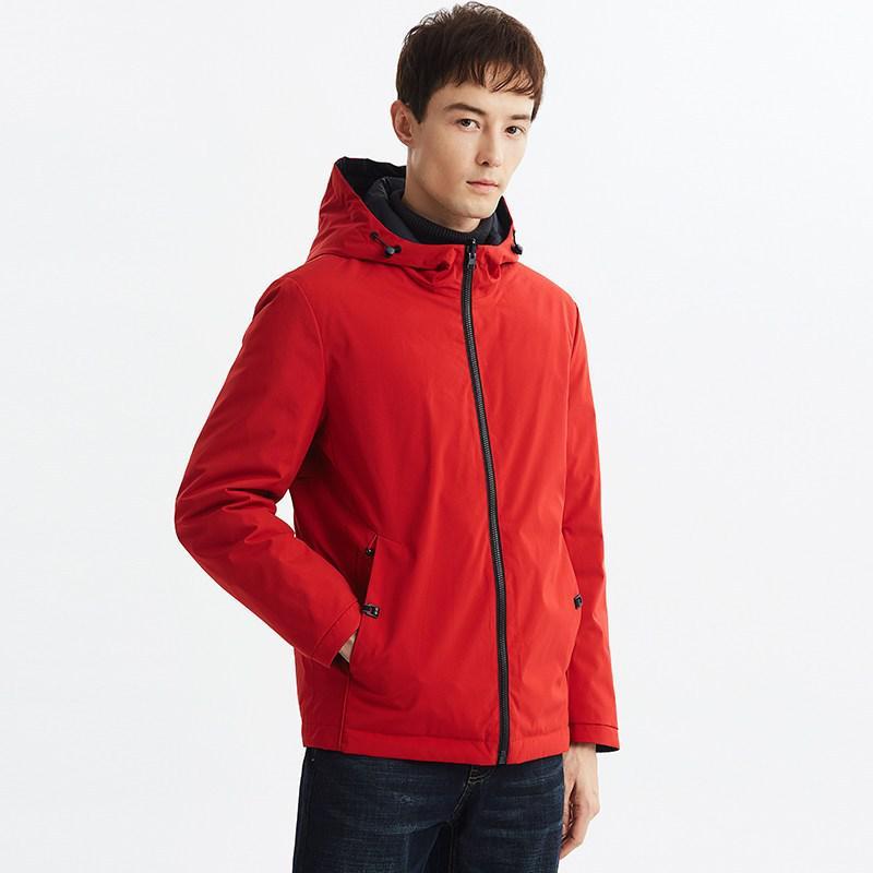 雪中飞男士羽绒服短款2019新款轻薄两面穿连帽反季清仓冬季男外套_1 185 红色