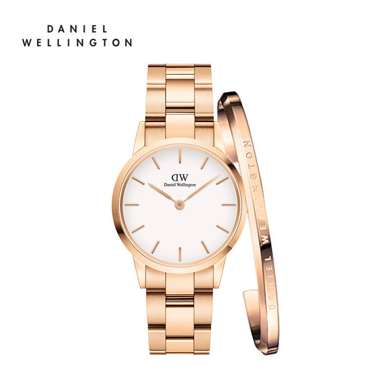 Danielwellington丹尼尔惠灵顿 dw手表女 简约时尚女士腕表不锈钢表带32MM手镯套装 RGWhite+Cuff-L