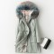海宁2019秋冬兔毛内胆派克服皮女士貉子毛领绣花外套T 2XL 淡绿