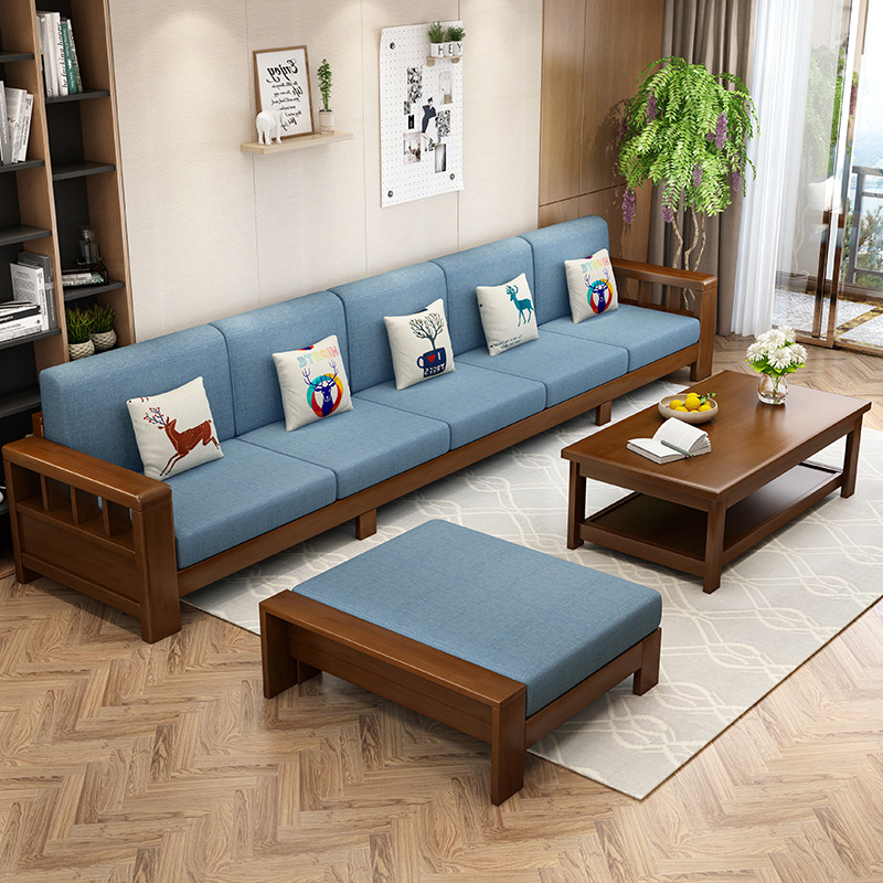 景山百岁 沙发 实木沙发组合 L型沙发 转角沙发 1+2+3沙发组合 现代中式实木沙发 客厅经济型沙发 家具 01A 三人位+贵妃榻+茶几