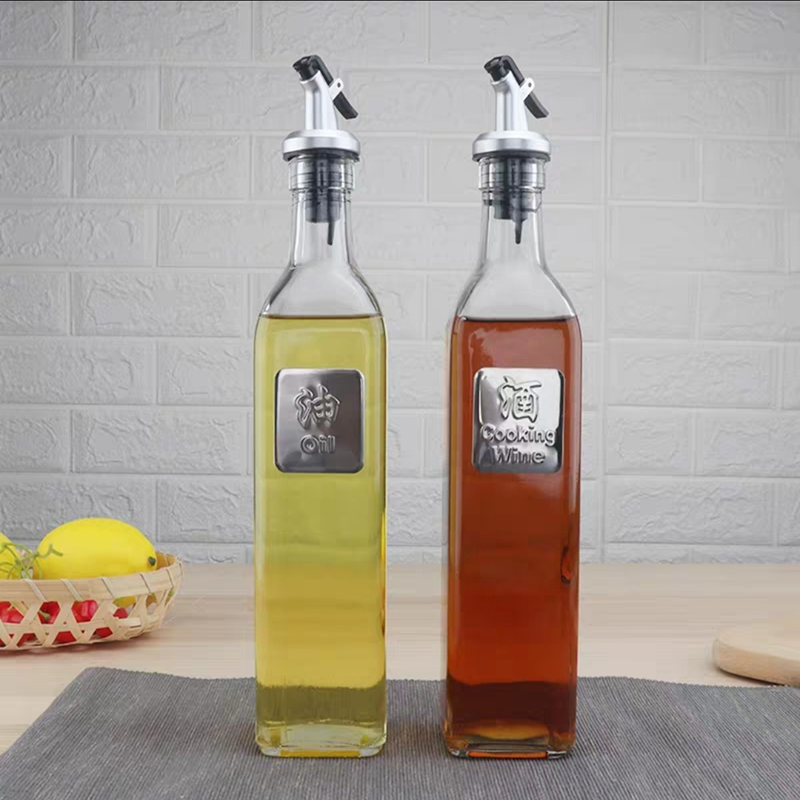 家用厨房用品防漏玻璃油壶调料瓶防挂油酱油醋瓶调味瓶油瓶 油+酒 500ml