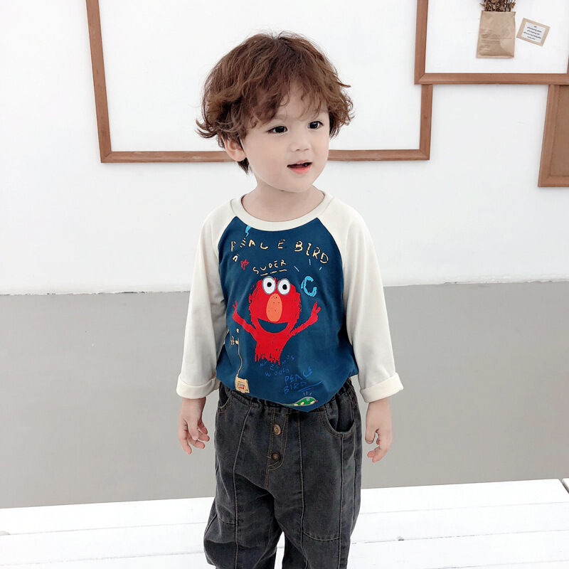 迪鲁奥（DILUAO)【同款折扣店】男童长袖T恤洋气2019新款宝宝秋装卡通打底衫儿童春秋上衣韩版潮 藏青色 90cm