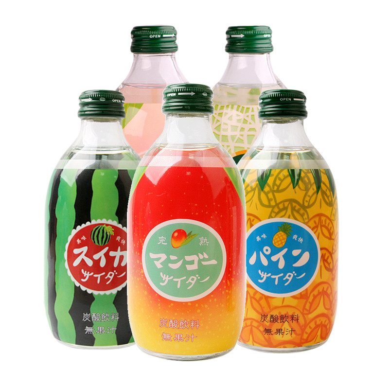 日本进口 友傑 五口味汽水体验装（哈蜜瓜味、白桃味、菠萝味、芒果味、西瓜味） 300ml*5瓶