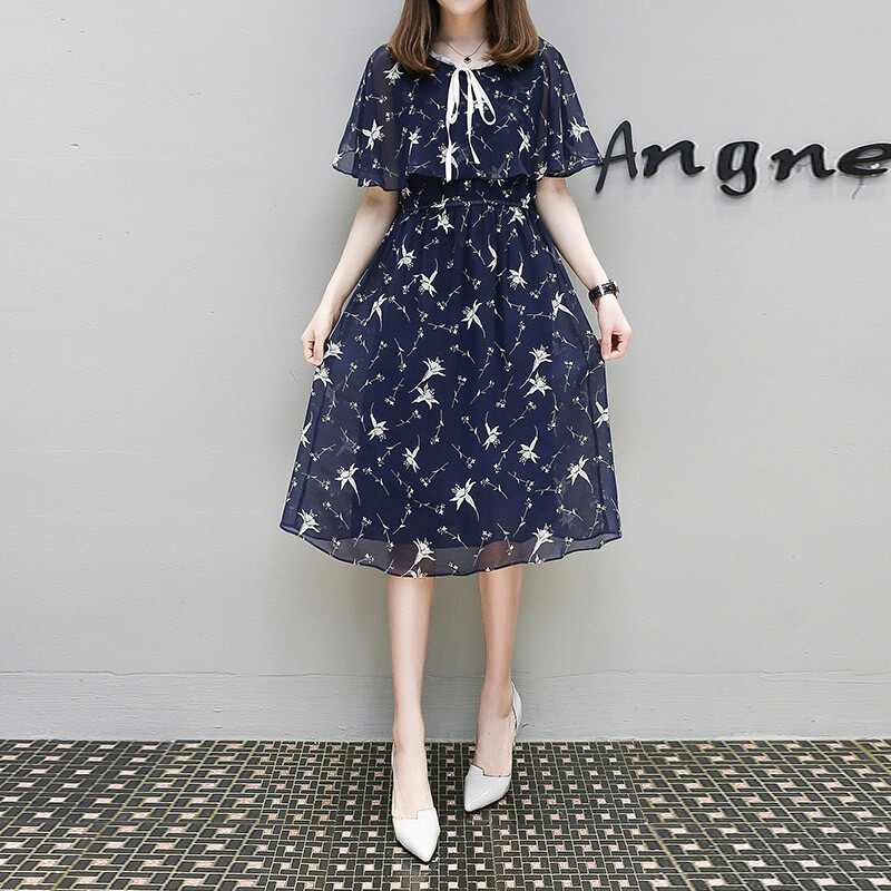 迪鲁奥（DILUAO)夏季孕妇连衣裙时尚韩版宽松大码雪纺短袖孕妇装夏装裙子百搭大摆碎花中长款孕妇裙子外穿怀孕期春_57 默认颜色 42/95