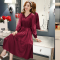 迪鲁奥（DILUAO)孕妇裙2019时尚秋季长袖连衣裙中长款外出女辣妈A字裙春秋孕妇裙_277 酒红色 XL