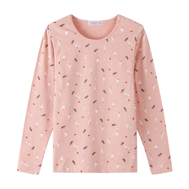 迪鲁奥（DILUAO)孕妇秋冬纯棉哺乳衣怀孕期秋衣全棉打底月子春秋喂奶睡衣 粉色小天鹅上衣 L