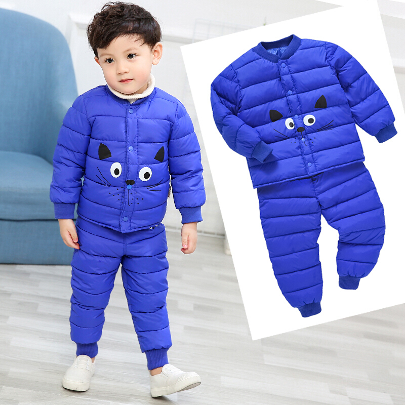 迪鲁奥（DILUAO)反季童装秋冬儿童羽绒棉服套装3婴幼男童女童内胆棉裤宝宝2件套装_632 宝蓝色 110码(身高90-100CM)
