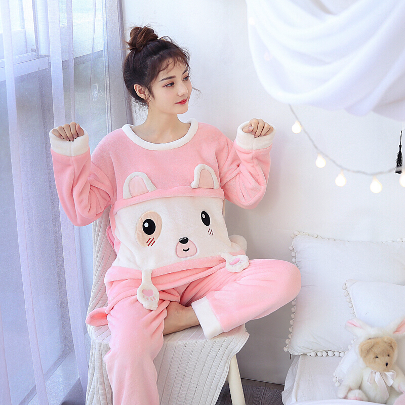 迪鲁奥（DILUAO)秋冬孕妇月子服加厚珊瑚绒产后哺乳喂奶睡衣加绒保暖法兰绒家居服 WH22012#咪咪兔 L(哺乳口双向拉链)