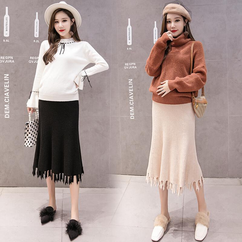 迪鲁奥（DILUAO)孕妇半身裙春秋季外穿裙中长款包芯纱托腹孕妇裙怀孕期春季流苏裙_142_317 杏色 XL