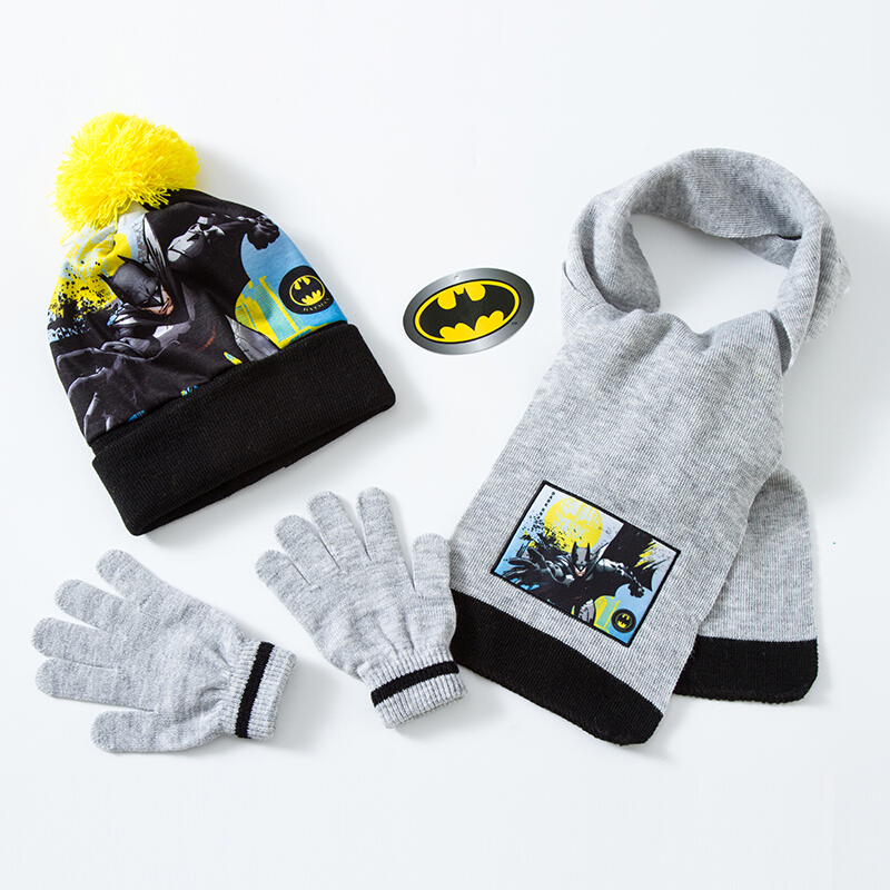 迪鲁奥（DILUAO)圣诞节新年儿童蜘蛛侠帽子手套围巾三件套男孩宝秋冬保暖 蓝色护耳套装蜘蛛侠 4-8岁 黑色蝙蝠侠 默认尺寸