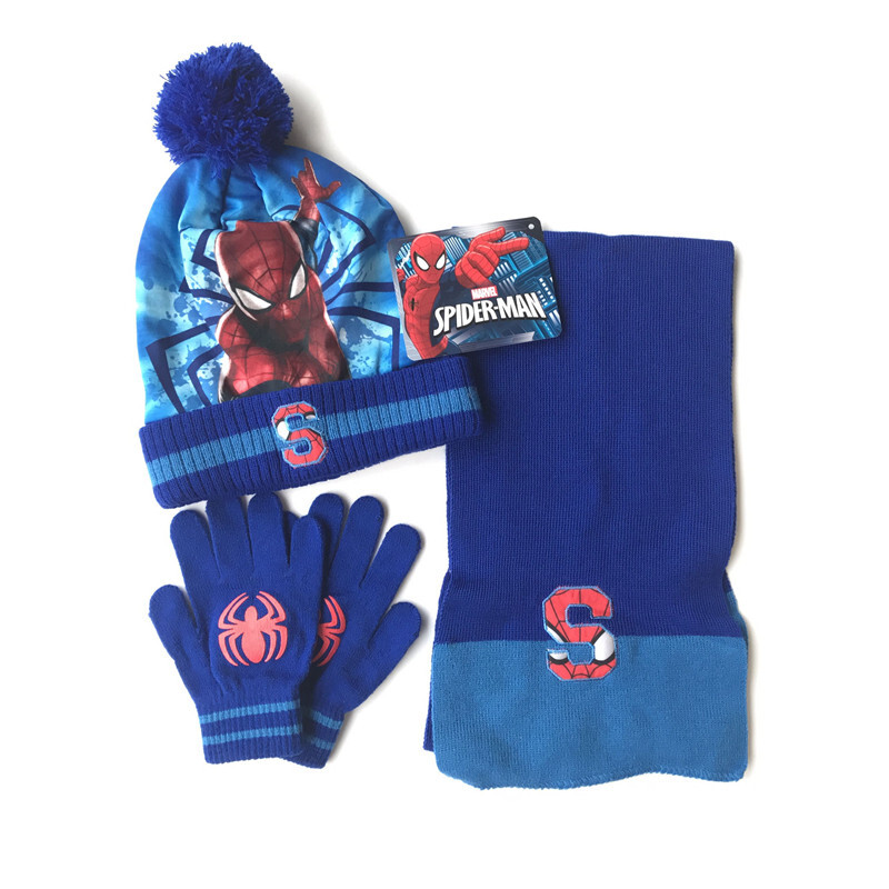 迪鲁奥（DILUAO)圣诞节新年儿童蜘蛛侠帽子手套围巾三件套男孩宝秋冬保暖 蓝色护耳套装蜘蛛侠 4-8岁 蓝色-全蓝蜘蛛侠三件 默认尺寸