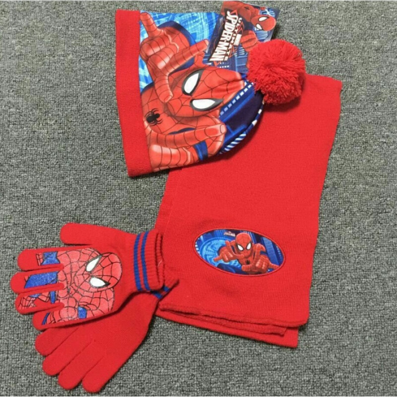 迪鲁奥（DILUAO)圣诞节新年儿童蜘蛛侠帽子手套围巾三件套男孩宝秋冬保暖 蓝色护耳套装蜘蛛侠 4-8岁 深+红新款蜘蛛侠红+蓝新款 默认尺寸