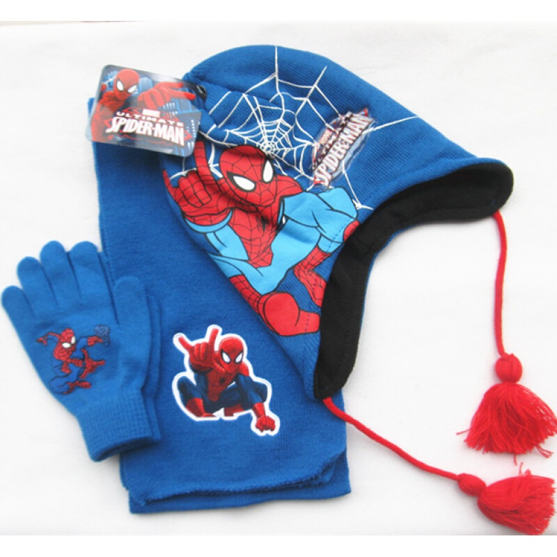 迪鲁奥（DILUAO)圣诞节新年儿童蜘蛛侠帽子手套围巾三件套男孩宝秋冬保暖 蓝色护耳套装蜘蛛侠 4-8岁 蓝色护耳套装蜘蛛侠 默认尺寸