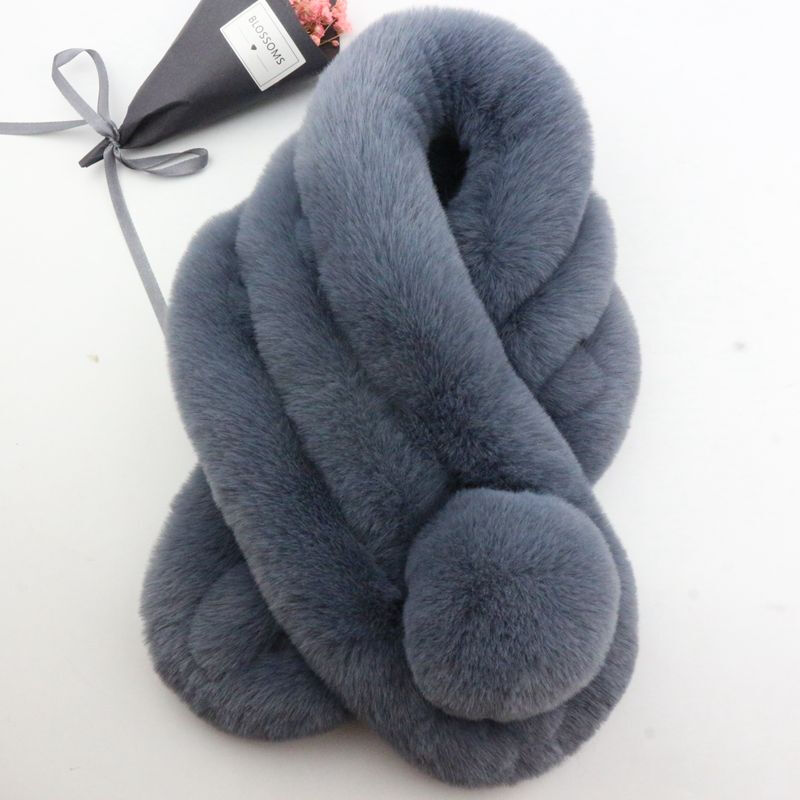 迪鲁奥（DILUAO)獭兔毛围巾女冬季韩版百搭加厚保暖儿童脖套懒濑兔毛球仿皮围脖 灰色 默认尺寸