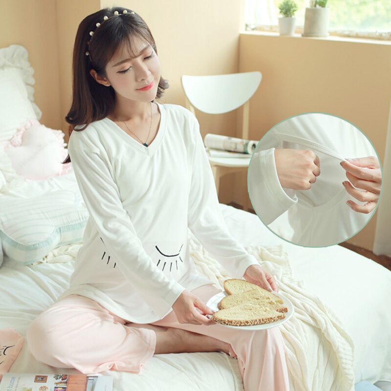 迪鲁奥（DILUAO)月子服春秋纯棉产妇产后哺乳期浦乳睡衣秋冬款孕妇怀孕期加厚保暖_132 309#粉色 XXXL体重165-180