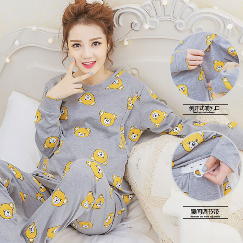 迪鲁奥（DILUAO)月子服春秋纯棉产妇产后哺乳期浦乳睡衣秋冬款孕妇怀孕期加厚保暖_132 熊宝宝 XL【体重125-145斤】