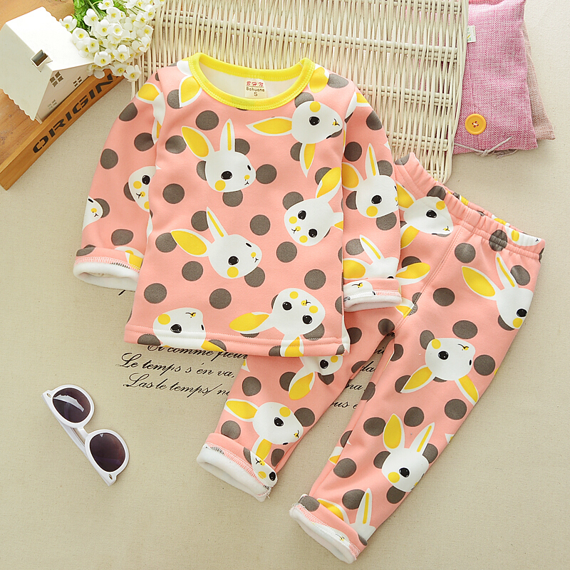 迪鲁奥（DILUAO)三岁女宝宝保暖内衣1岁3加绒加厚0女婴儿童秋衣秋裤套装纯棉外穿2 101大兔子加绒加厚(粉色) 100cm/建议4周岁