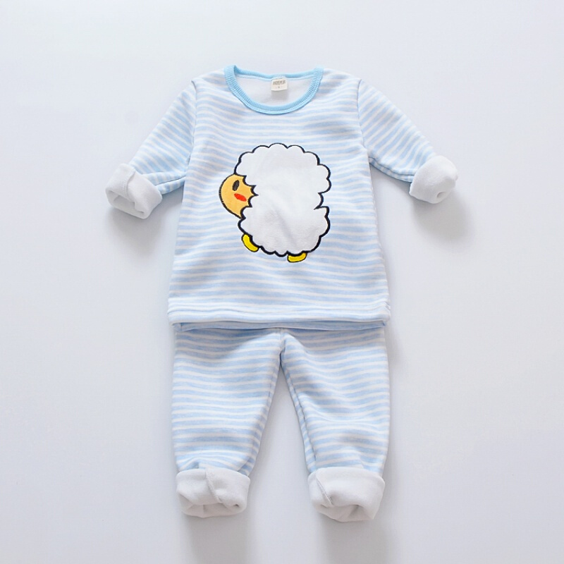 迪鲁奥（DILUAO)三岁女宝宝保暖内衣1岁3加绒加厚0女婴儿童秋衣秋裤套装纯棉外穿2 106小羊加绒加厚(蓝色) 90cm/建议2周岁半