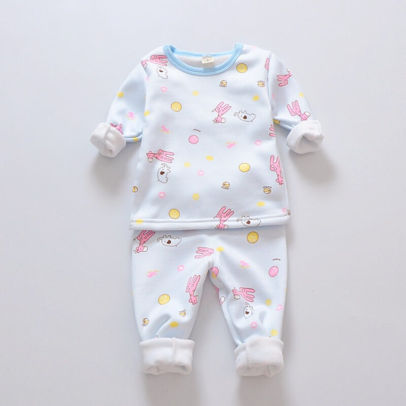 迪鲁奥（DILUAO)三岁女宝宝保暖内衣1岁3加绒加厚0女婴儿童秋衣秋裤套装纯棉外穿2 100长颈鹿加绒加厚(蓝色) 100cm/建议4周岁