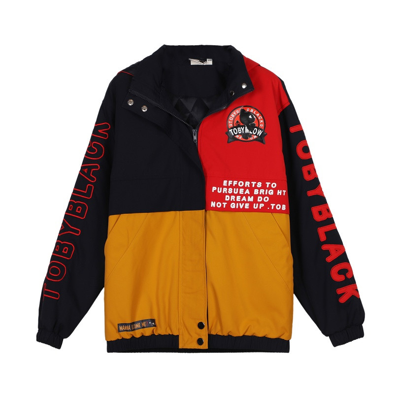 a02新款2019韩版撞色拼接棉衣棉服宽松冬季外套女DTU5A0791JK L 宝蓝色-698